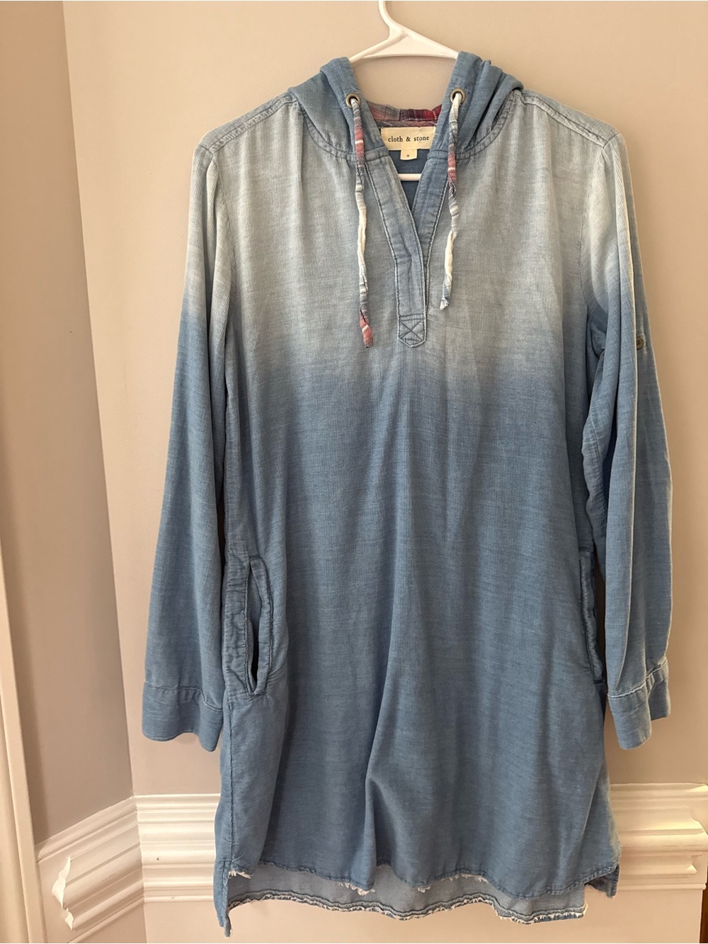 Cloth & Stone  Women’s Light Blue Hooded Tunic Shirt Dress Size Small